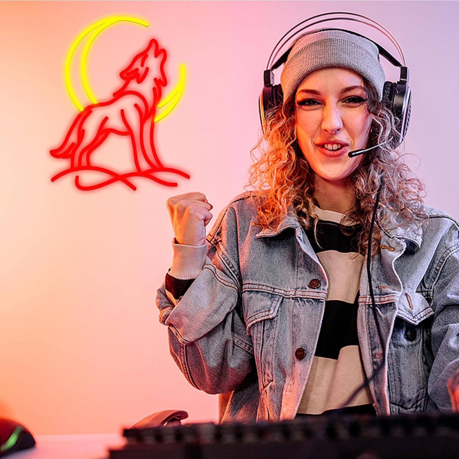 Howling Wolf Neon Sign Dimmabl - مراجعة Party Games Gifts وسعره